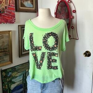 fresh brewed striped neon green orange shirt